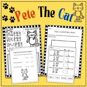Pete the Cat worksheets for PreK–1 with sequencing, coloring, and comprehension activities