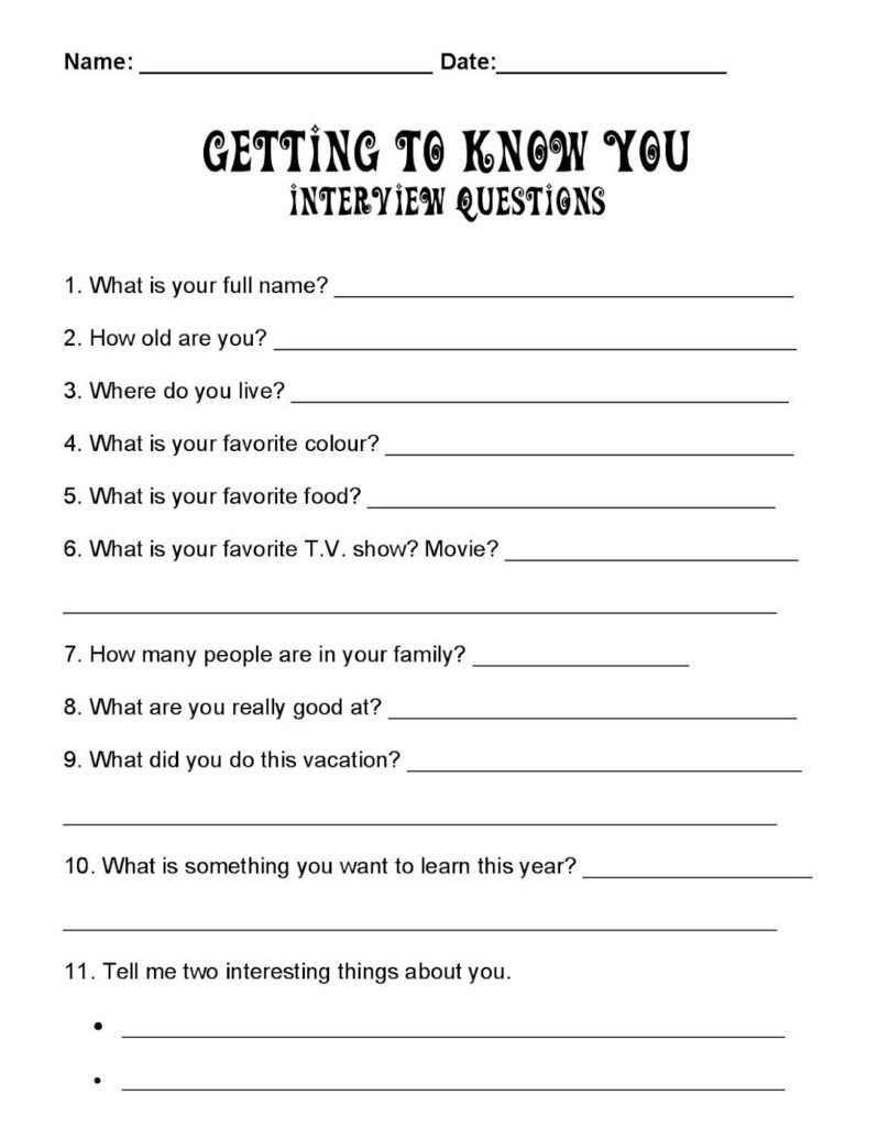 FREE- All about me Worksheets