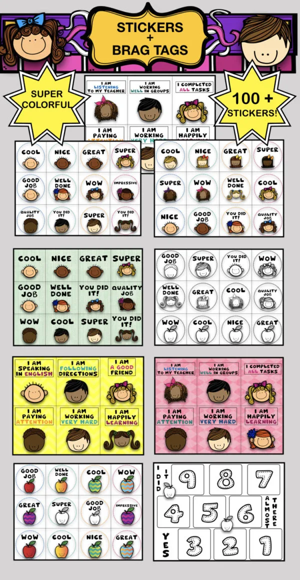 FREE 100 + SUPER CUTE Reward Stickers set + Brag tags
