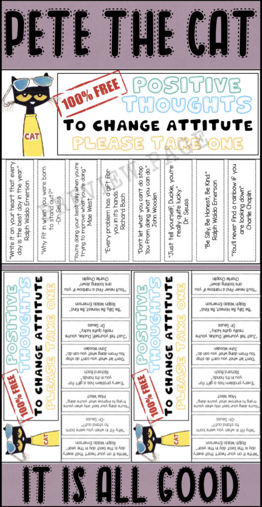 Pete the Cat Positive Thoughts to Take Away classroom activity
