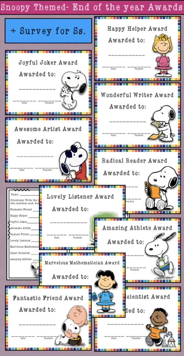 Snoopy Themed- End of the year Awards