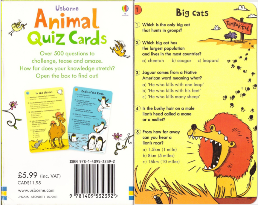 FREE- Animal Quiz Cards- Usborne English