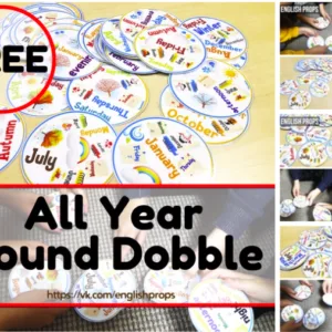 Preview of All Year Round Dobble PDF – FREE Printable ESL Vocabulary Game with seasonal icons