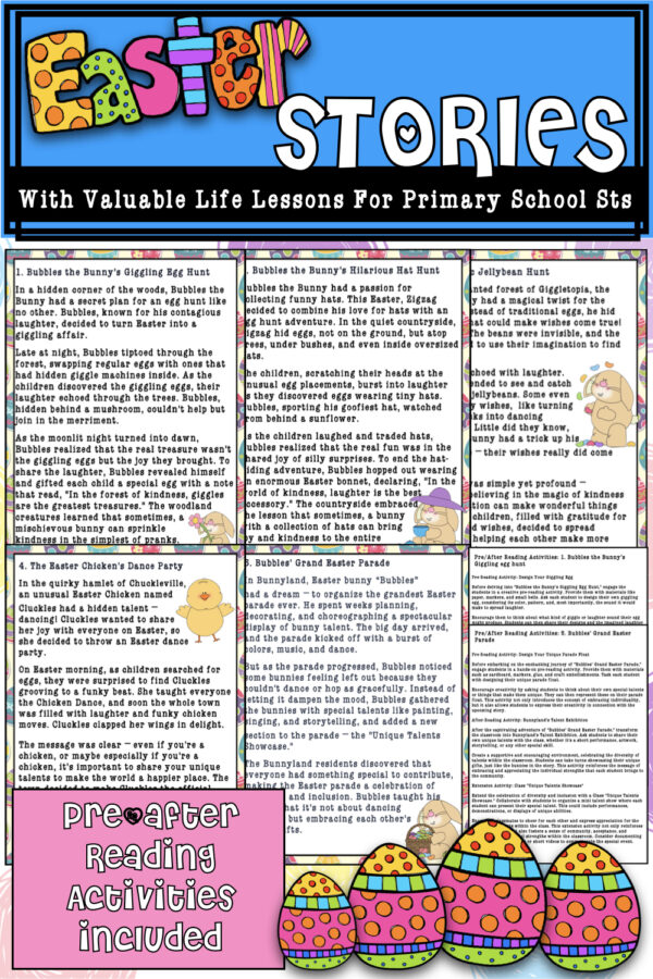 Easter Tales with valuable life lessons + Activites for primary Sts