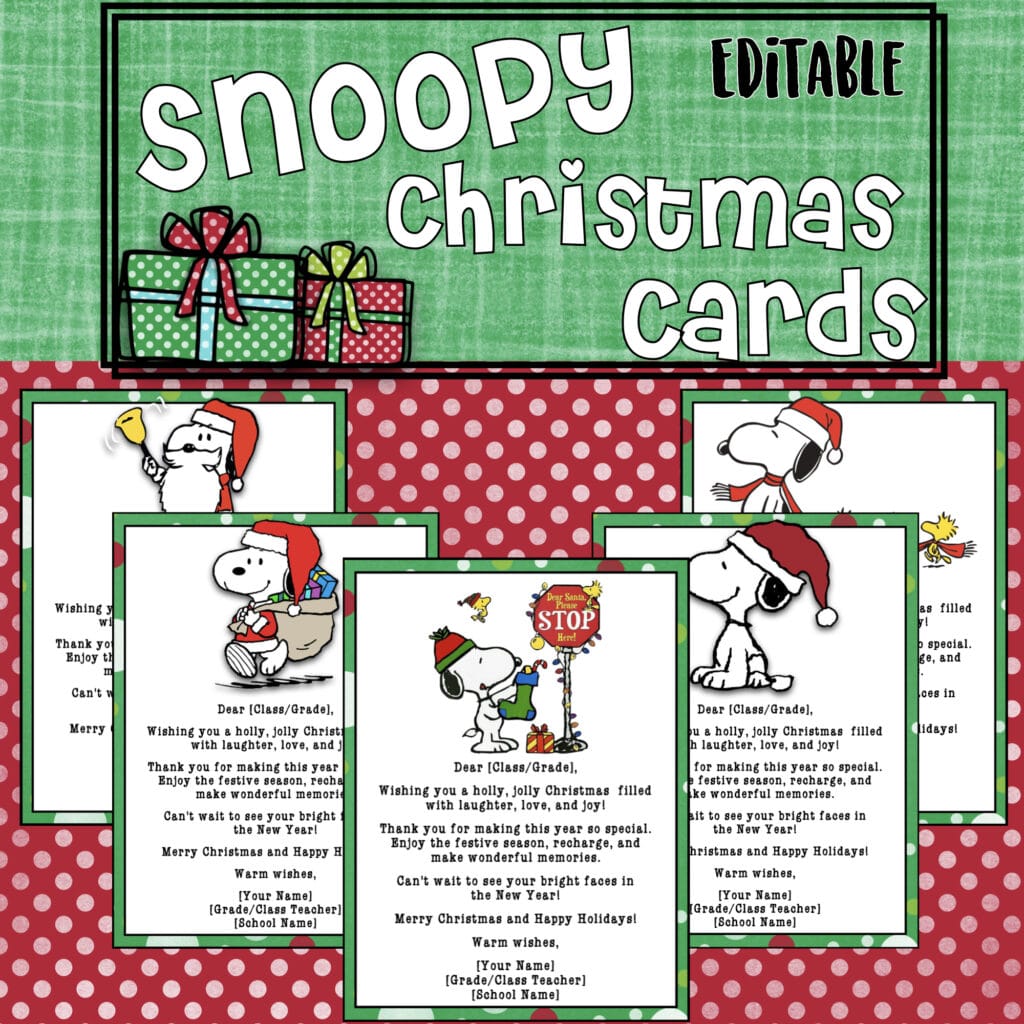Snoopy Editable Christmas Cards featuring Peanuts characters