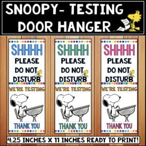 Snoopy Testing Door Sign – Printable “Shhh… We’re Testing” classroom door hanger