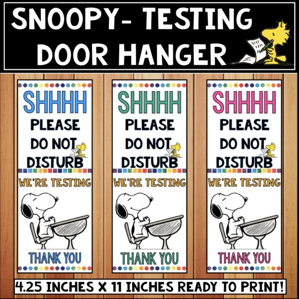 Snoopy Testing Door Sign – Printable “Shhh… We’re Testing” classroom door hanger