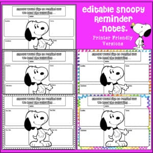 SNOOPY Editable Reminder Checklist – Printable Task Organizer for Classroom Use