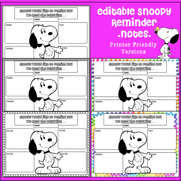SNOOPY Editable Reminder Checklist – Printable Task Organizer for Classroom Use