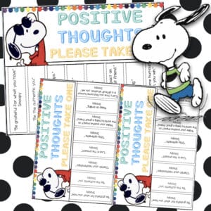 Snoopy printable posters with 8 inspirational quotes for students, in two sizes, perfect for classroom motivation.