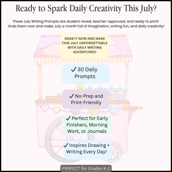 July Writing Prompts for Grades K–2 | Fun Daily Drawing + Writing Activities - Image 2