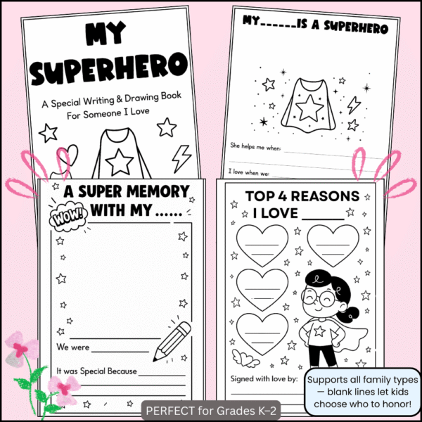 Mother's Day -MY SUPERHERO –A Writing & Drawing Mini Book for Someone Special - Image 2