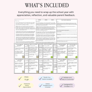 Editable End-of-Year Parent Letters, Thank-You Cards & Reflection Form