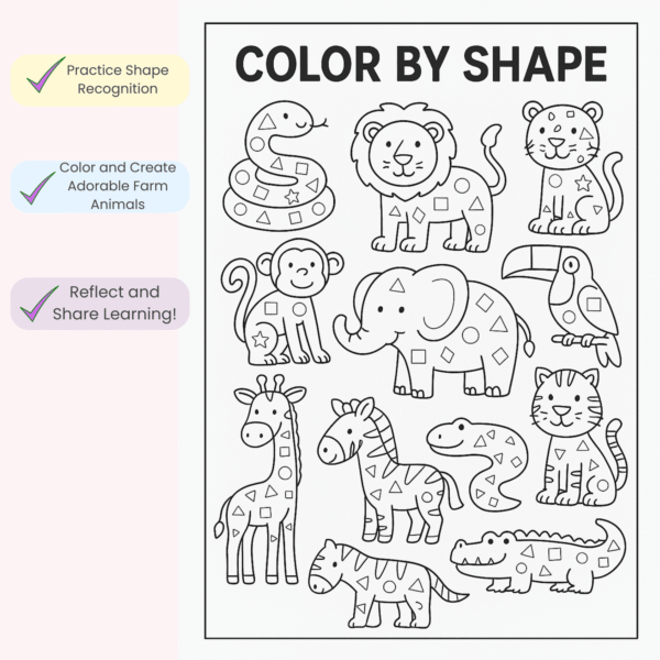 Color by Shape Farm & Jungle Animals BUNDLE