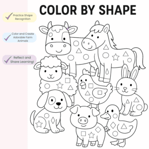 Color by Shape Farm Animals + Reflection Sheet