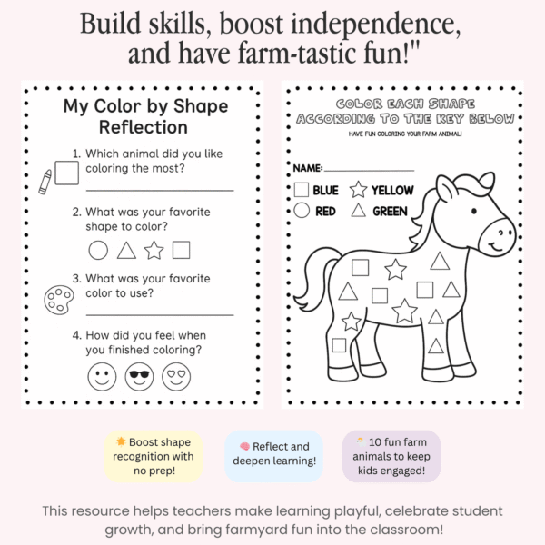 Color by Shape Farm Animals + Reflection Sheet - Image 2
