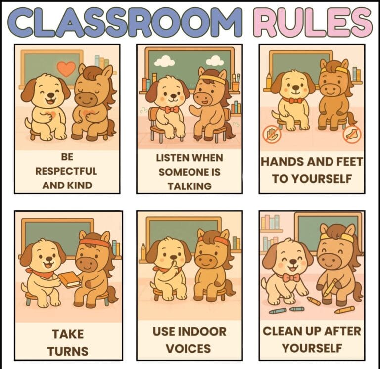Classroom Rules Poster – Positive Behavior Visual for ESL & Primary Classrooms