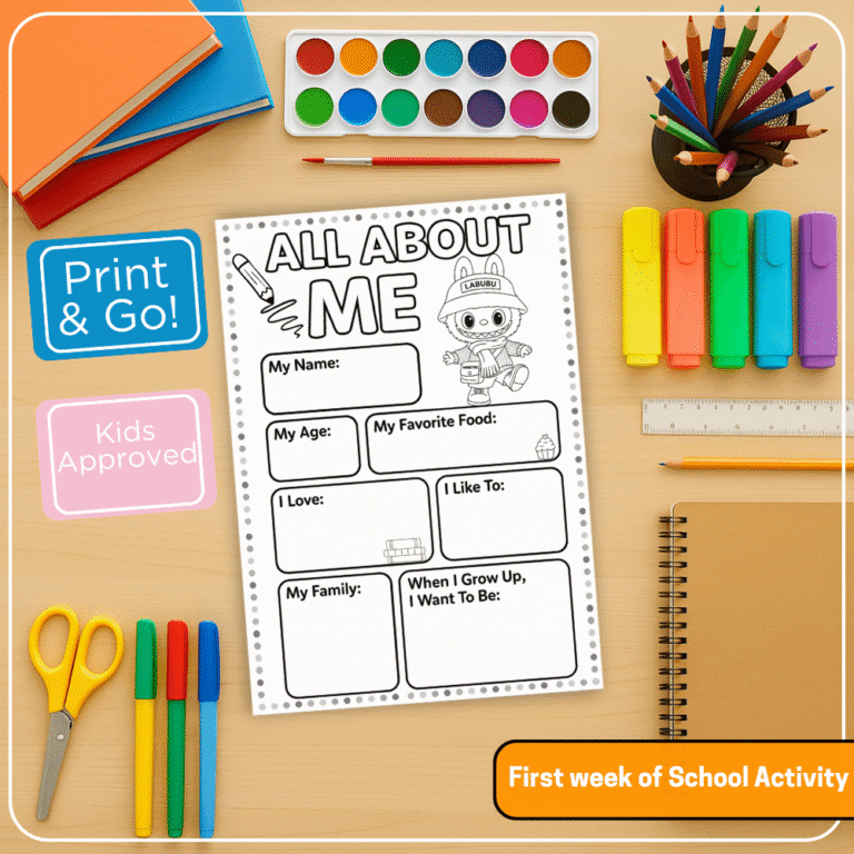 All About Me Worksheet – Back to School Activity with Labubu (Boy & Girl Versions)